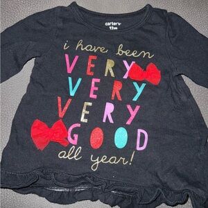 Carter's Black Long Sleeve Tee with Colorful Lettering and Red Bows